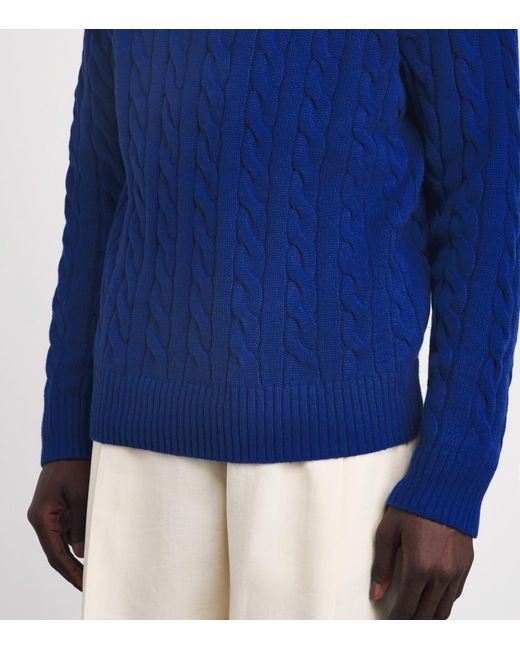 Polo Ralph Lauren Blue Cotton Cable-Knit Polo Pony Sweater for men