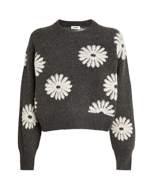Sandro Black Floral Knit Sweater