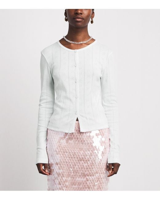 Ganni White Organic Cotton Pointelle Cardigan