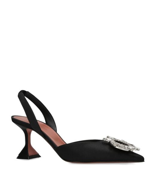 AMINA MUADDI Black Satin Begum Slingback Pumps 70