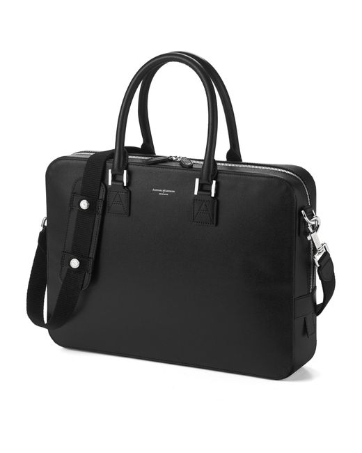 Aspinal Black Leather Mount Street Briefcase Bag