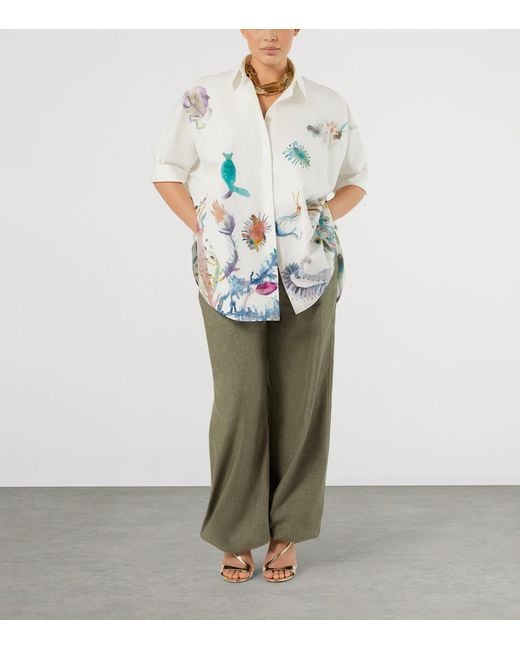 Marina Rinaldi White Cotton Printed Short-Sleeve Shirt