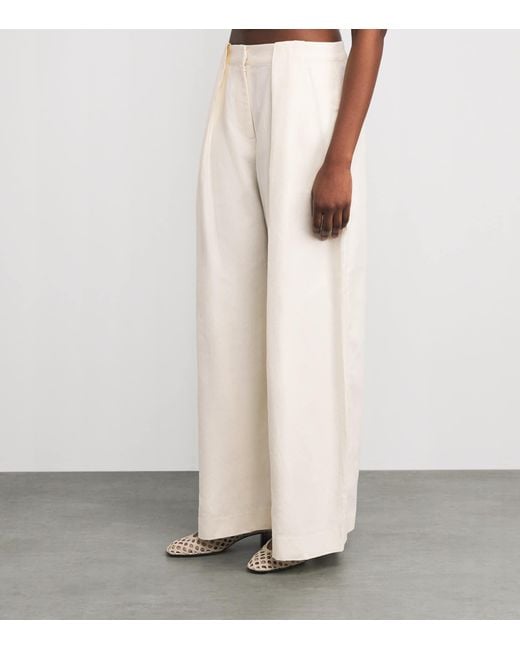 St. Agni White Organic Cotton-Linen Pleat Loop Trousers