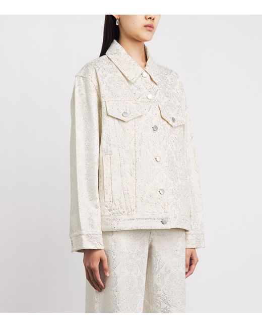 Alice + Olivia White Embellished Jeff Denim Jacket