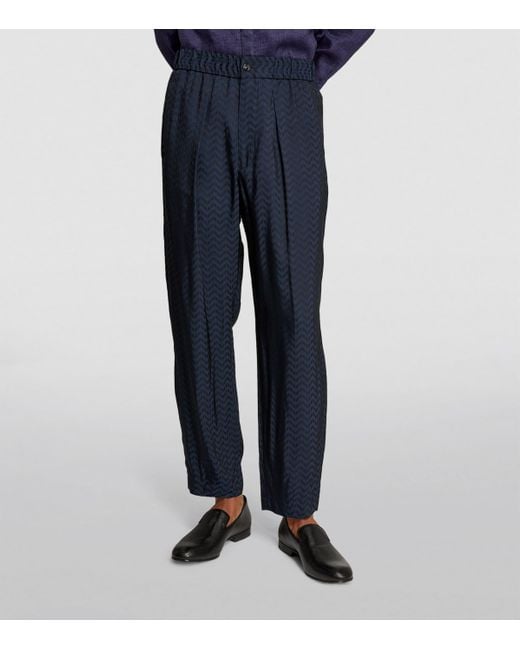 Giorgio Armani Blue Zigzag Jacquard Tailored Trousers for men