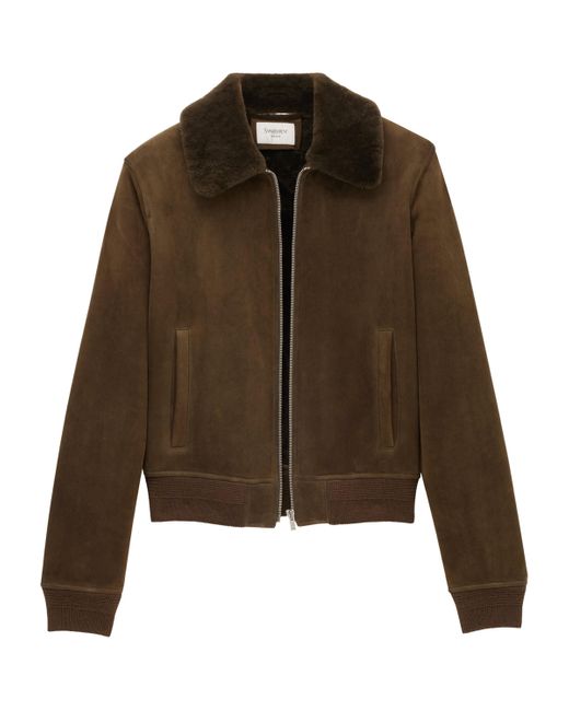 Saint Laurent Brown Suede Bomber Jacket for men