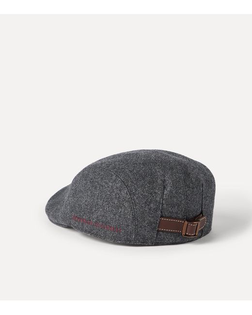 Brunello Cucinelli Gray Virgin Wool Embroidered Flat Cap for men