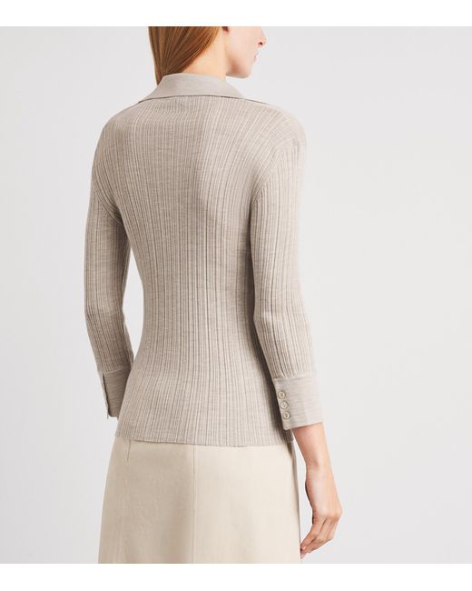 Agnona Natural Cashmere-Wool-Silk Open-Collar Polo Sweater