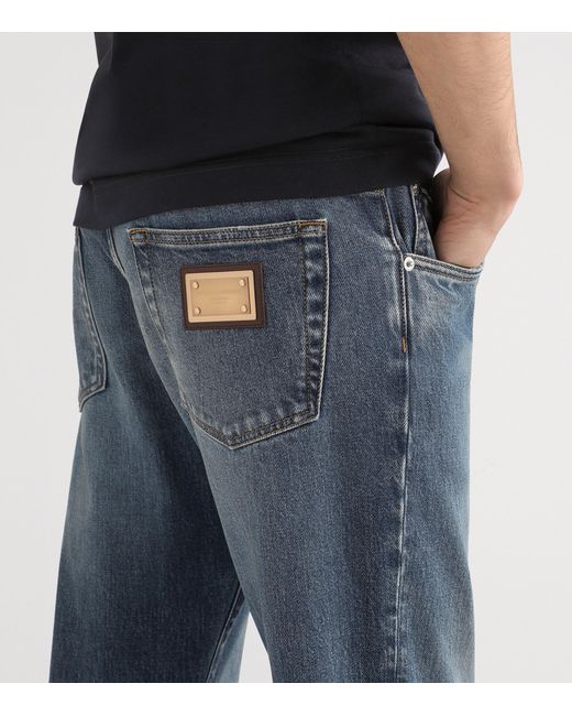 Dolce & Gabbana Blue Slim-Fit Logo Plaque Jeans for men