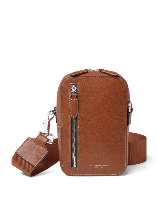 Aspinal Brown Leather Reporter North South Cross-Body Bag for men