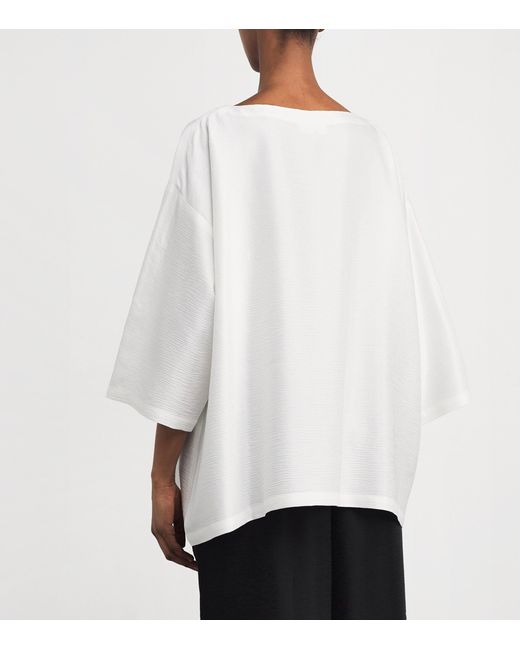 Eskandar White Silk Plissé Scoop-Neck Top