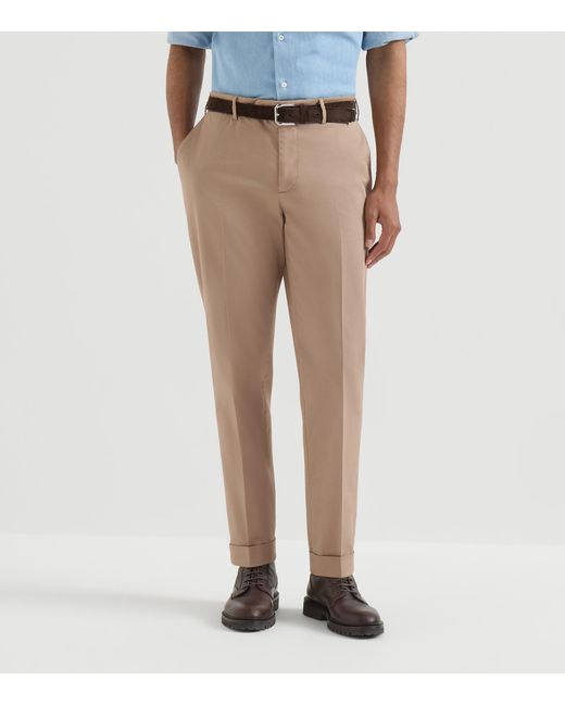 Brunello Cucinelli Natural Pima Cotton Comfort Gabardine Trousers for men