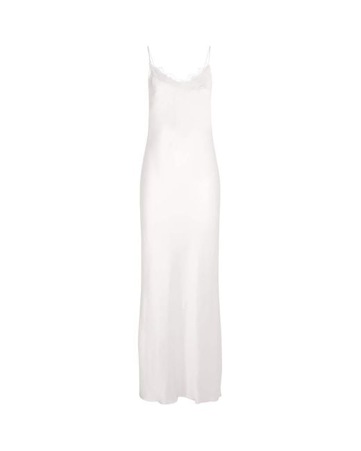 Torlowei White Silk Lace-Trim Maxi Slip Dress