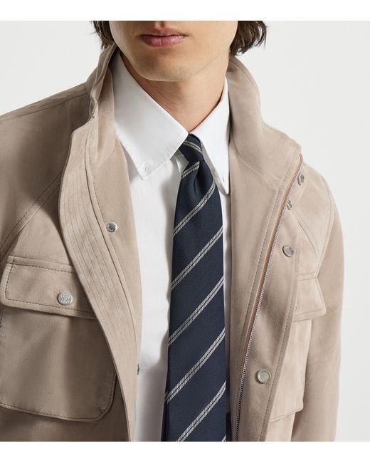 Brunello Cucinelli Blue Silk Stripe Tie for men