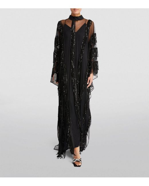 ‎Taller Marmo Black Embellished Showgirl Kaftan Dress