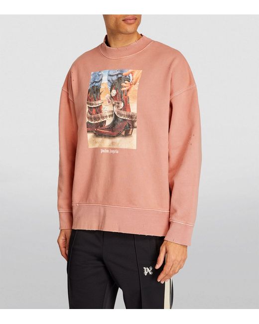 Palm Angels Pink Cotton Graphic Print Sweater for men