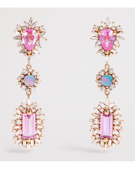 Suzanne Kalan Pink Diamond, Sapphire And Opal One Of A Kind Drop Earrings