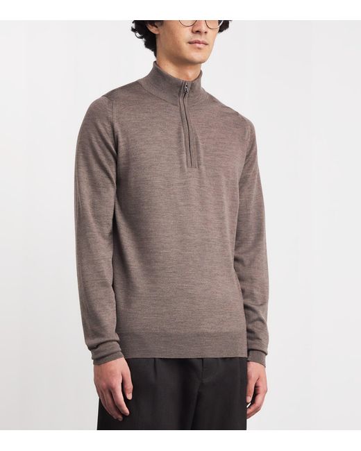 John Smedley Brown Extra Fine Merino Wool Half-Zip Tapton Sweater for men
