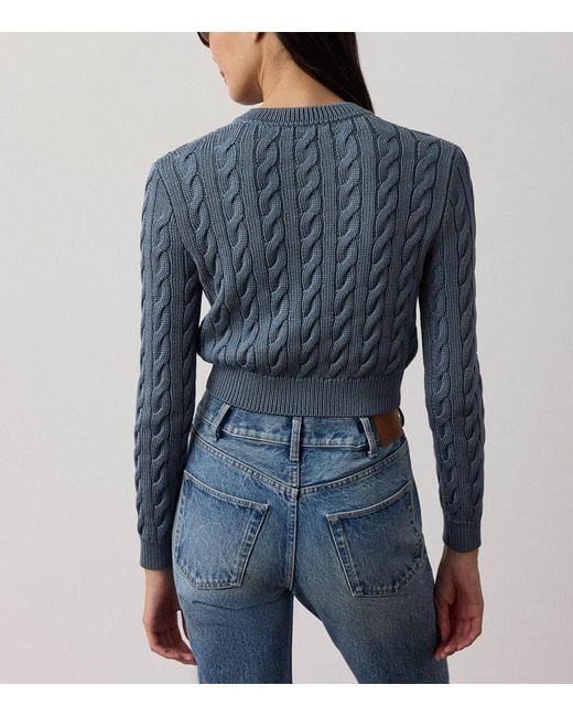 Ralph Lauren Blue Silk Cable-Knit Cropped Cardigan