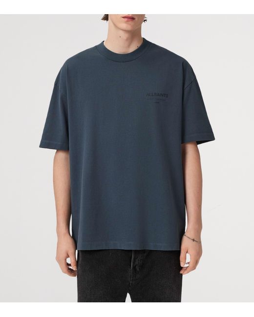 AllSaints Blue Organic Cotton Underground Print T-Shirt for men