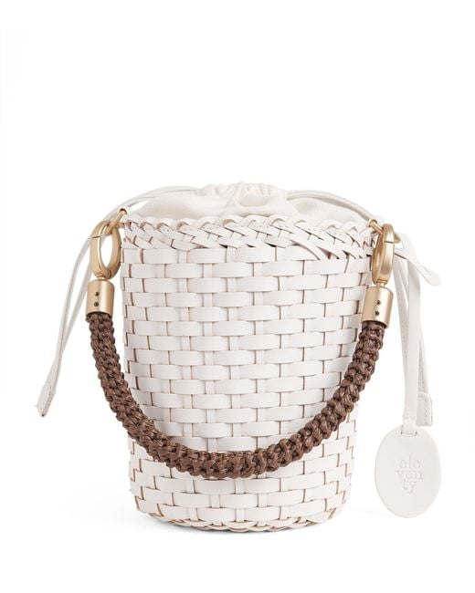 Eleventy White Leather Woven Bucket Bag