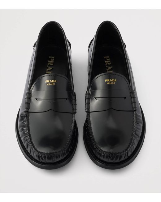Prada Black Brushed Leather Loafers for men