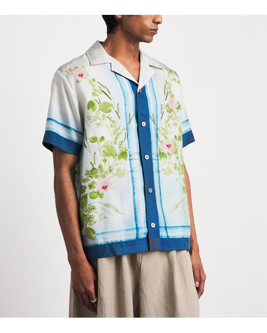CHE Blue Silk Bloom Print Shirt for men