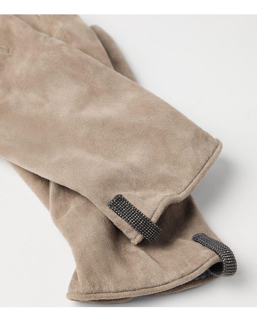 Brunello Cucinelli Natural Suede Monili Gloves
