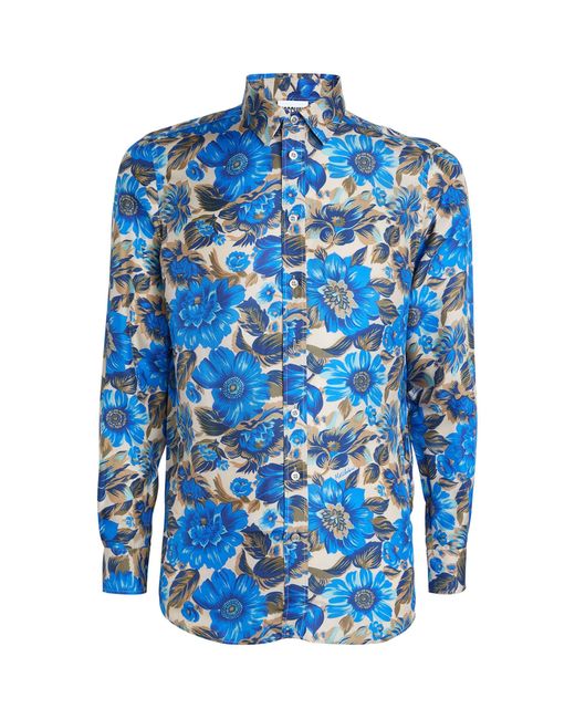 Moschino Blue Silk Floral Print Shirt for men