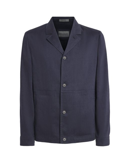 Corneliani Blue Linen-Wool Overshirt for men