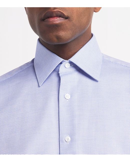 Brioni Blue Cotton Micro-Houndstooth Shirt for men