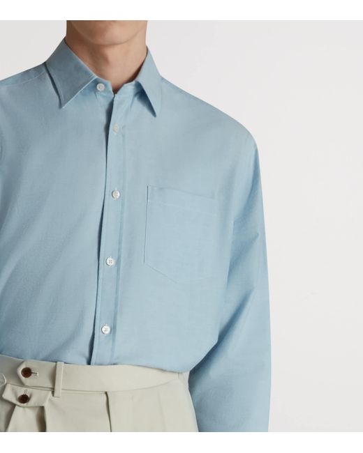 Dunhill Blue Cotton-Cashmere Oxford Shirt for men