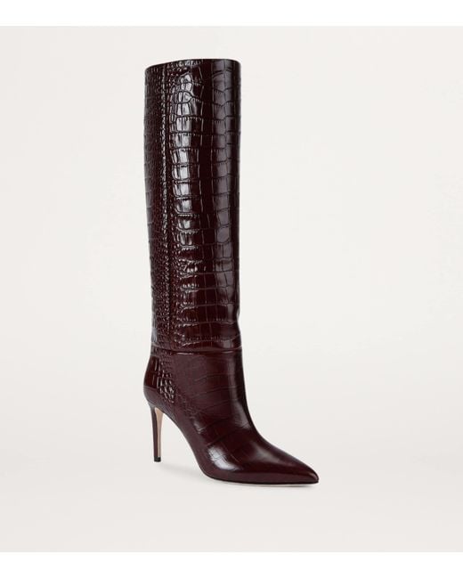 Paris Texas Brown Croc-Embossed Leather Knee-High Boots 85