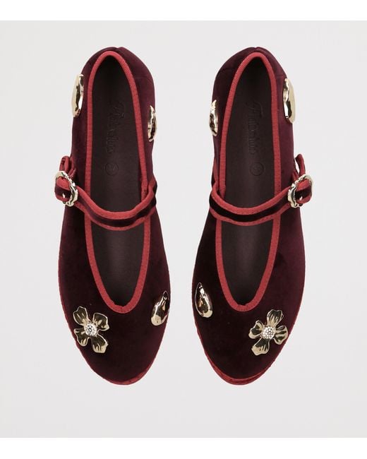 Flabelus Red Velvet Mae Pierre Mary Jane Flats
