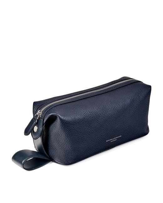 Aspinal Blue Leather Reporter Wash Bag for men