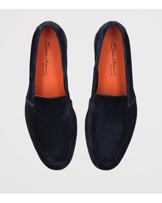 Santoni Blue Suede Malibu Loafers for men