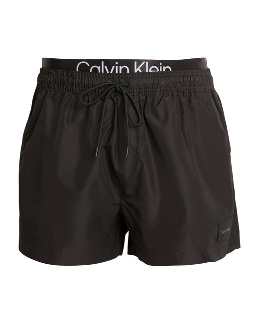Calvin Klein Black Ck Double Waistband Swim Shorts for men