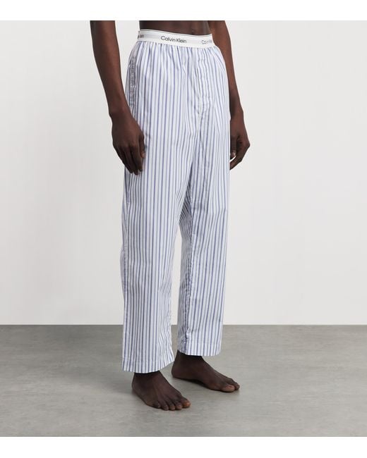 Calvin Klein Blue Cotton Poplin Stripe Pyjama Shorts for men