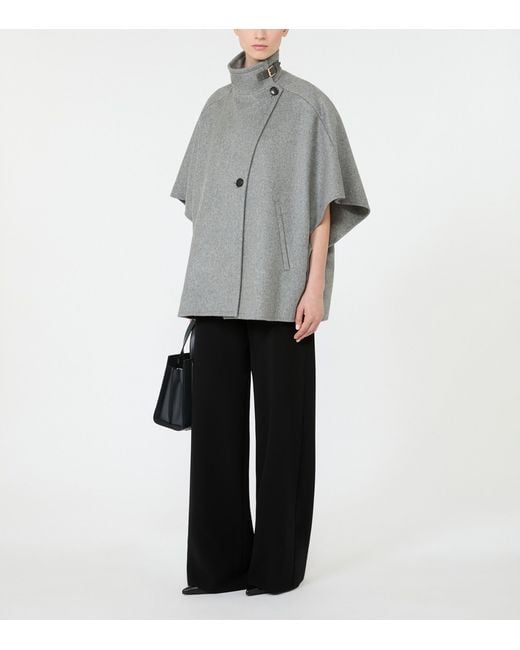 Max Mara Gray Cashmere High-Neck Cape Jacket