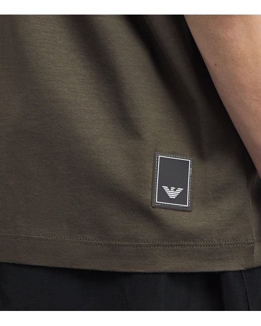 Emporio Armani Green Concealed-Placket Logo Polo Shirt for men