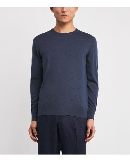 Isaia Blue Wool Crew-Neck Sweater for men