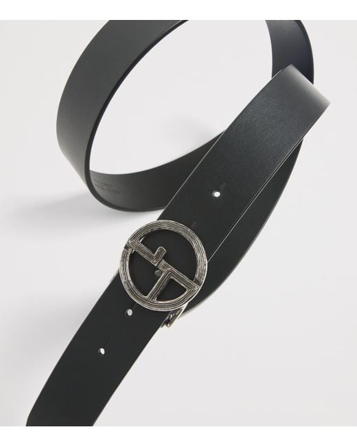 Giorgio Armani Black Leather Grooved Buckle Belt for men