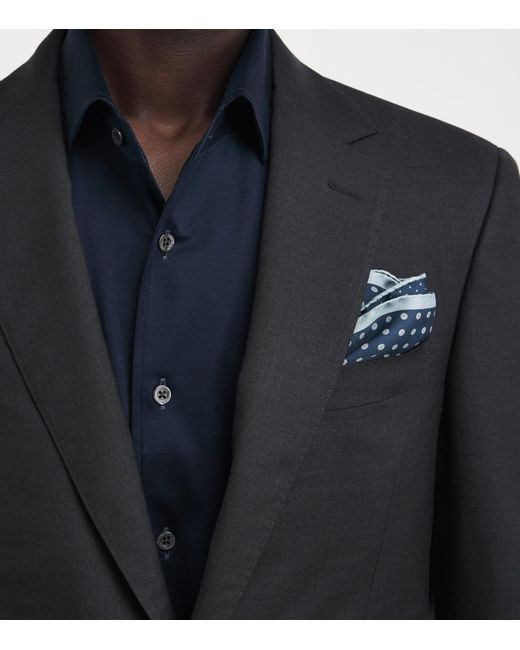 Canali Blue Silk Medallion Print Pocket Square for men