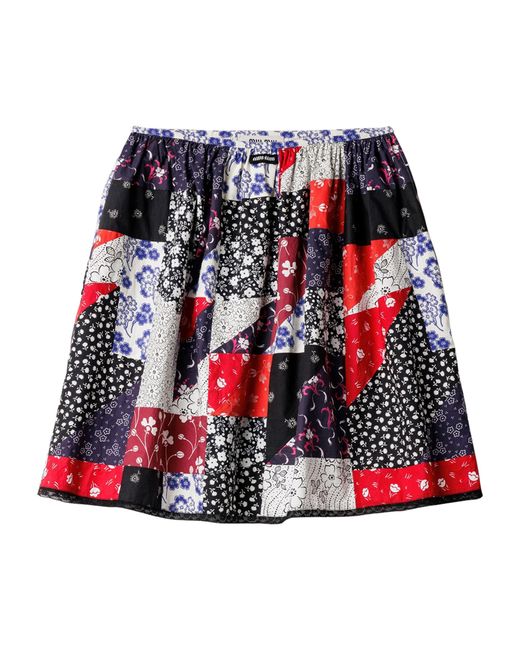 Miu Miu Red Poplin Printed Midi Skirt