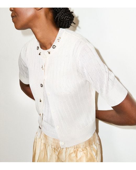MAX&Co. White Ribbed Short-Sleeve Cardigan