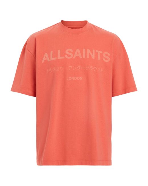 AllSaints Orange Organic Cotton Laser T-shirt for men