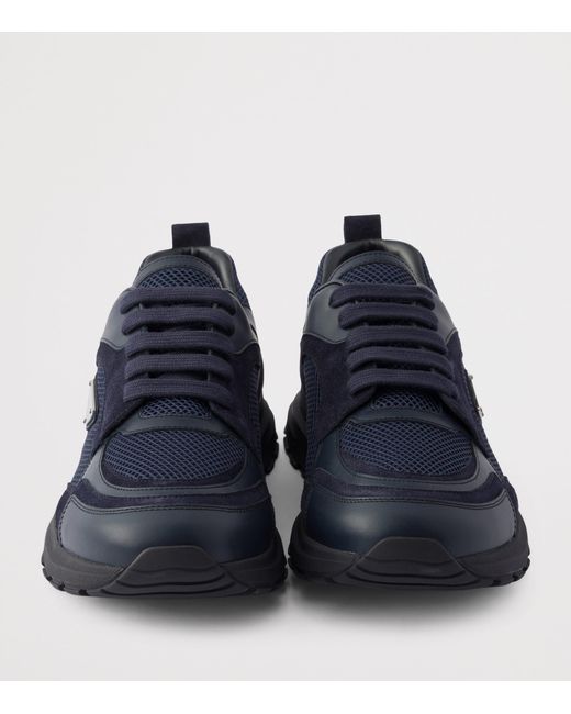 Prada Blue Mesh-Leather Prax Sneakers for men
