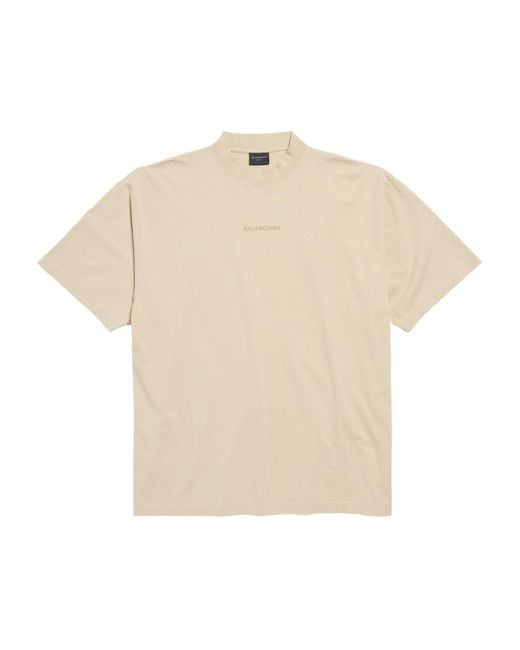 Balenciaga Natural Cotton Distressed Logo T-Shirt for men