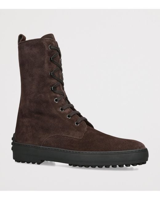 Tod's Brown Suede Winter Gommino Lace-Up Ankle Boots