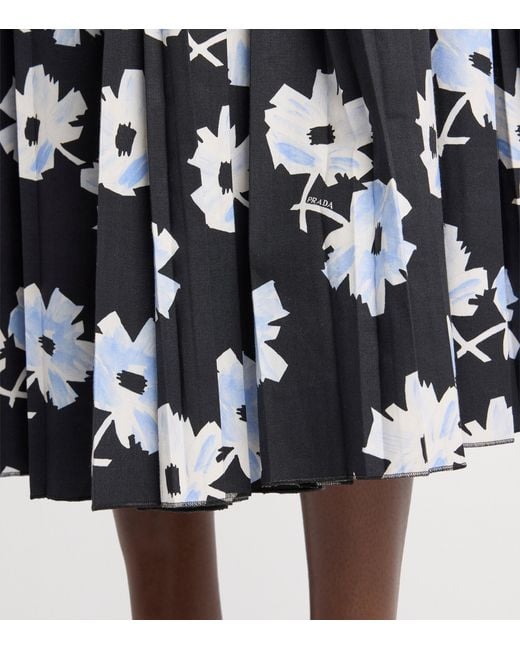 Prada Black Cotton Pleated Midi Skirt